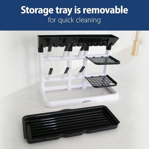 Dr. Brown's Baby Bottle Drying Tower, Stand-Up Countertop Drying Rack with Organized Storage for Baby Essentials, Space Saving Vertical Rack, Gray/White in Kuwait