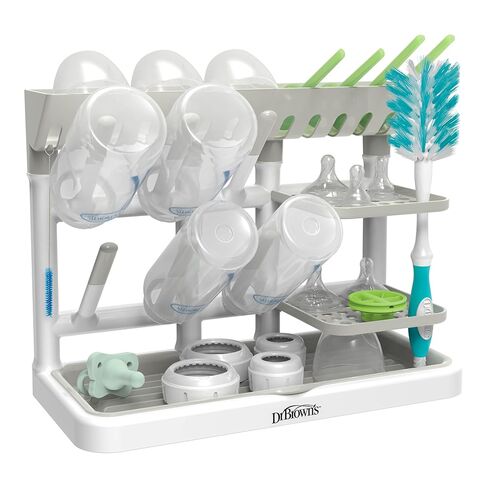Dr. Brown's Baby Bottle Drying Tower, Stand-Up Countertop Drying Rack with Organized Storage for Baby Essentials, Space Saving Vertical Rack, Gray/White in Kuwait