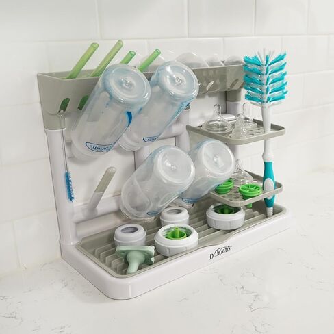 Dr. Brown's Baby Bottle Drying Tower, Stand-Up Countertop Drying Rack with Organized Storage for Baby Essentials, Space Saving Vertical Rack, Gray/White in Kuwait