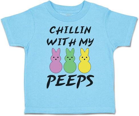 Toddler T-Shirt Easter Chillin with My Peeps Bunny Funny Humor Easter Cotton Bunny Boy & Girl Clothes Cute Baby Funny Tee Aqua Blue Design Only 12 Months in Saudi Arabia
