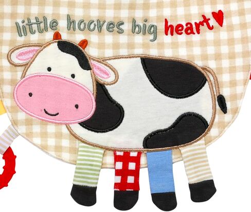 Baby Starters Embroidered Activity Bib with Teether, Crinkle, Touchable Ribbons, Farm Theme, Multicolored Cow in Kuwait