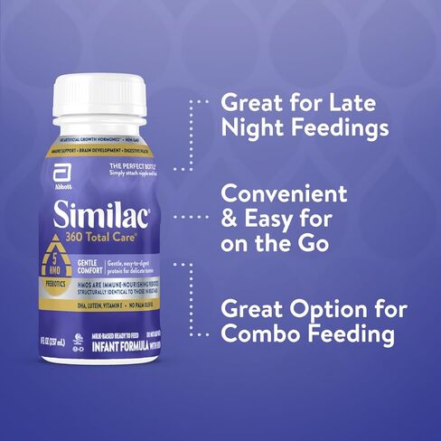 Similac 360 Total Care Gentle Comfort Baby Formula, Easy-to-Digest Formula, Has 5 HMO Prebiotics, Ready-to-Feed Infant Formula, 8-fl-oz Bottle, Pack of 24 in Kuwait