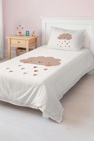 Pique Set Twin Size Cloud and Heart Rain Beige Minimalist Baby and Kids Bedding Set, Soft Cotton Polyester Blend, 2 Piece Set - Multicolor, One Size in Kuwait