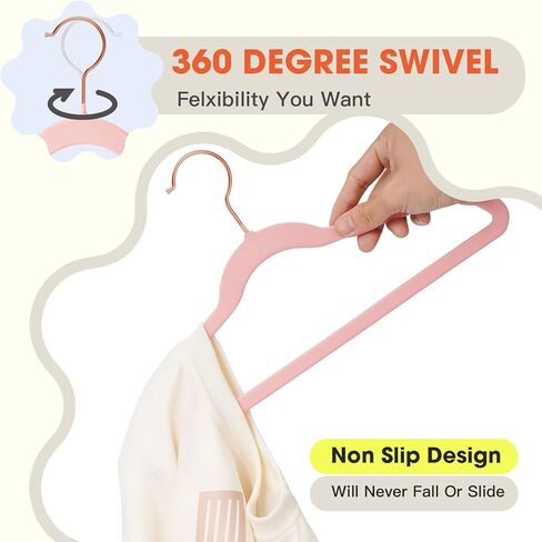Kids Hangers 50 Pack,14 Inch Kids Velvet Hangers Slim & Space-Saving,Baby Clothes Hangers with 360 Swivel Hook,Heavy Duty Hanger for Infant & Childrens Coats, Pants,and Dress (Pink) in Kuwait