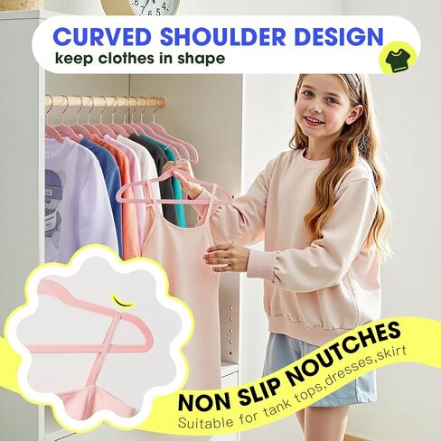 Kids Hangers 50 Pack,14 Inch Kids Velvet Hangers Slim & Space-Saving,Baby Clothes Hangers with 360 Swivel Hook,Heavy Duty Hanger for Infant & Childrens Coats, Pants,and Dress (Pink) in Kuwait