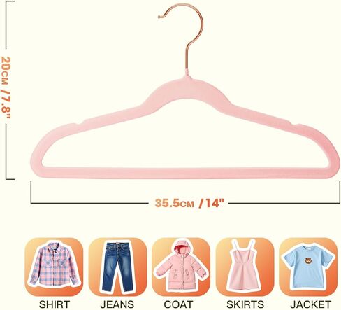 Kids Hangers 50 Pack,14 Inch Kids Velvet Hangers Slim & Space-Saving,Baby Clothes Hangers with 360 Swivel Hook,Heavy Duty Hanger for Infant & Childrens Coats, Pants,and Dress (Pink) in Kuwait