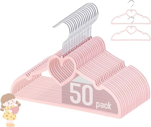 GOSCHE Kids Velvet Hangers (12.8 Inch - 50 Pack), Non-Slip Baby Clothes Hangers for Closet, Ultra Slim Space Saving Children Hanger, 360Degree Swivel-Hook, Infant/Toddler Hangers, Dark Pink in Kuwait