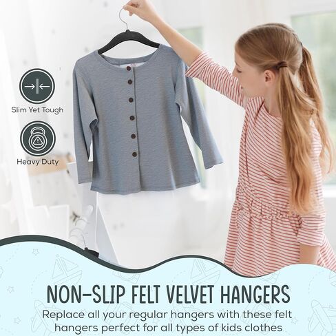 TechZoo 50 Premium Kids Velvet Hangers - 14" Non-Slip Clothes Hangers for Kids & Preteens - Ultra Slim, Space-Saving, Strong & Durable Hangers with 360° Swivel Hook - Black in Saudi Arabia