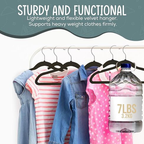 TechZoo 50 Premium Kids Velvet Hangers - 14" Non-Slip Clothes Hangers for Kids & Preteens - Ultra Slim, Space-Saving, Strong & Durable Hangers with 360° Swivel Hook - Black in Saudi Arabia