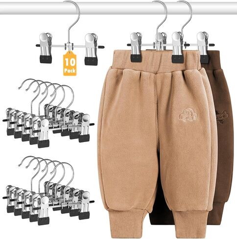 DOIOWN 10 Pack Baby Pants Hangers with Clips, Toddler Non-Slip Space Saving Hangers for Pants, Skirts, Clothes - Baby Essentials Closet Organizer in Saudi Arabia