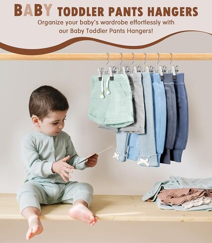 DOIOWN 10 Pack Baby Pants Hangers with Clips, Toddler Non-Slip Space Saving Hangers for Pants, Skirts, Clothes - Baby Essentials Closet Organizer in Saudi Arabia