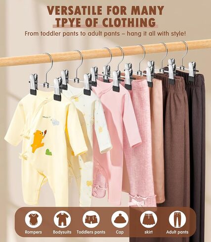DOIOWN 10 Pack Baby Pants Hangers with Clips, Toddler Non-Slip Space Saving Hangers for Pants, Skirts, Clothes - Baby Essentials Closet Organizer in Saudi Arabia
