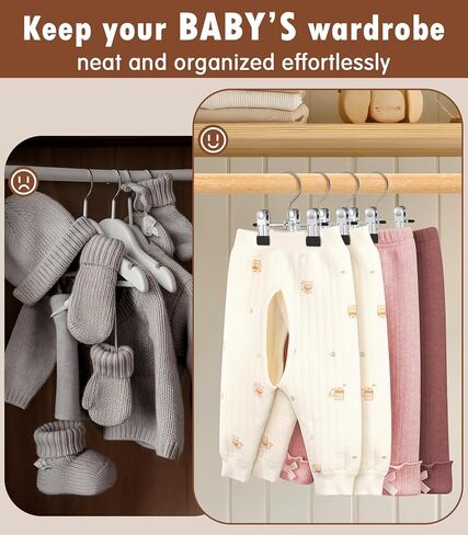 DOIOWN 10 Pack Baby Pants Hangers with Clips, Toddler Non-Slip Space Saving Hangers for Pants, Skirts, Clothes - Baby Essentials Closet Organizer in Saudi Arabia