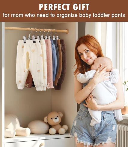 DOIOWN 10 Pack Baby Pants Hangers with Clips, Toddler Non-Slip Space Saving Hangers for Pants, Skirts, Clothes - Baby Essentials Closet Organizer in Saudi Arabia
