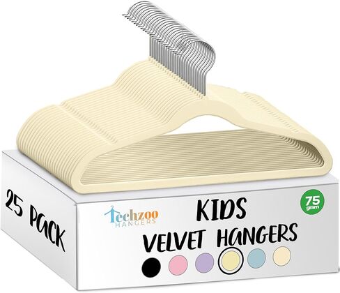 TechZoo 50 Premium Kids Velvet Hangers - 14" Non-Slip Clothes Hangers for Kids & Preteens - Ultra Slim, Space-Saving, Strong & Durable Hangers with 360° Swivel Hook - Black in Saudi Arabia