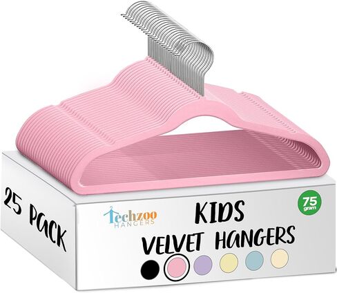 TechZoo 50 Premium Kids Velvet Hangers - 14" Non-Slip Clothes Hangers for Kids & Preteens - Ultra Slim, Space-Saving, Strong & Durable Hangers with 360° Swivel Hook - Black in Saudi Arabia