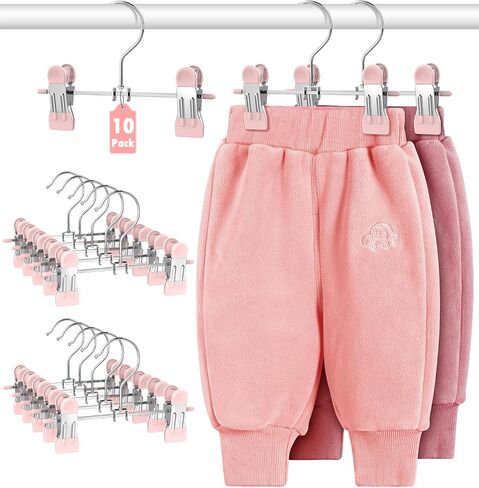 DOIOWN 10 Pack Baby Pants Hangers with Clips, Toddler Non-Slip Space Saving Hangers for Pants, Skirts, Clothes - Baby Essentials Closet Organizer in Saudi Arabia