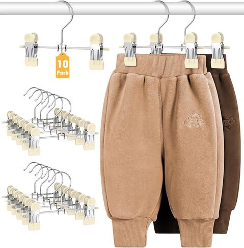DOIOWN 10 Pack Baby Pants Hangers with Clips, Toddler Non-Slip Space Saving Hangers for Pants, Skirts, Clothes - Baby Essentials Closet Organizer in Saudi Arabia