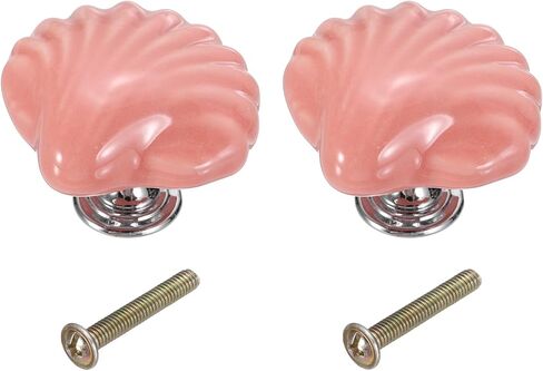 uxcell 2 Pcs Ceramic Cabinet Knobs, Shell Dresser Knobs Decorative Dresser Pulls Handle with M4 x 25mm Mounting Screws, Suitable for Door Drawer Closets Cupboards Bookcases, Orange Pink in Kuwait