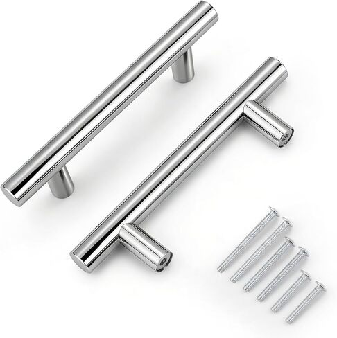 KNOBWELL 6 Pack 3-3/4" Black Drawer Pulls, T Bar Modern Kitchen Cupboard Handles Bathroom Cabinet Pulls, Round Black Handles 5-9/10 Inch Length in Kuwait