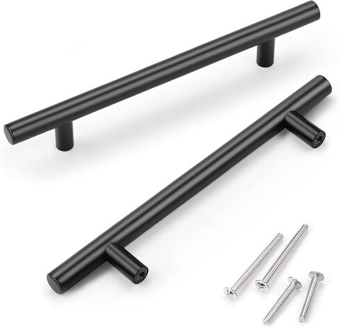 KNOBWELL 6 Pack 3-3/4" Black Drawer Pulls, T Bar Modern Kitchen Cupboard Handles Bathroom Cabinet Pulls, Round Black Handles 5-9/10 Inch Length in Kuwait