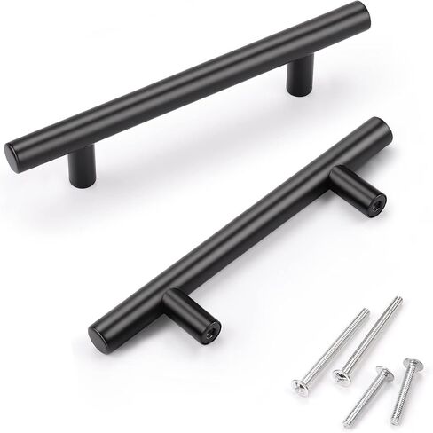 KNOBWELL 6 Pack 3-3/4" Black Drawer Pulls, T Bar Modern Kitchen Cupboard Handles Bathroom Cabinet Pulls, Round Black Handles 5-9/10 Inch Length in Kuwait