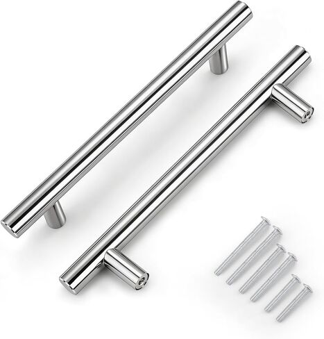 KNOBWELL 6 Pack 3-3/4" Black Drawer Pulls, T Bar Modern Kitchen Cupboard Handles Bathroom Cabinet Pulls, Round Black Handles 5-9/10 Inch Length in Kuwait