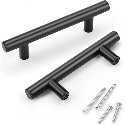 KNOBWELL 6 Pack 3-3/4" Black Drawer Pulls, T Bar Modern Kitchen Cupboard Handles Bathroom Cabinet Pulls, Round Black Handles 5-9/10 Inch Length in Kuwait