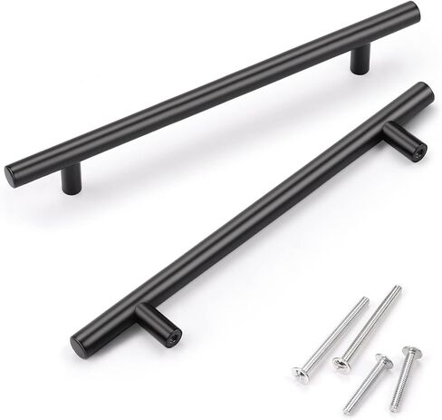 KNOBWELL 6 Pack 3-3/4" Black Drawer Pulls, T Bar Modern Kitchen Cupboard Handles Bathroom Cabinet Pulls, Round Black Handles 5-9/10 Inch Length in Kuwait