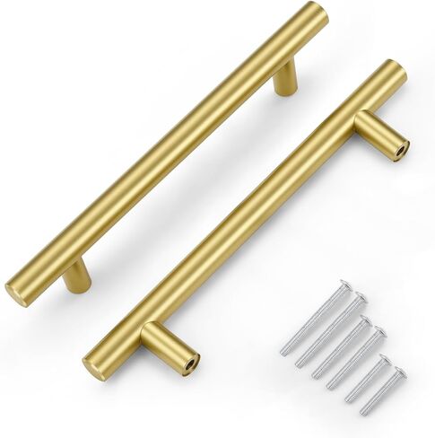 KNOBWELL 6 Pack 3-3/4" Black Drawer Pulls, T Bar Modern Kitchen Cupboard Handles Bathroom Cabinet Pulls, Round Black Handles 5-9/10 Inch Length in Kuwait