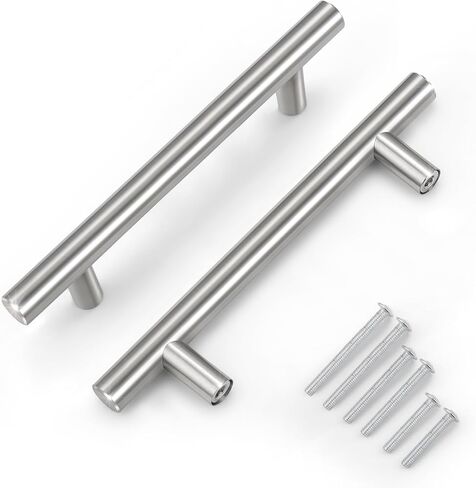 KNOBWELL 6 Pack 3-3/4" Black Drawer Pulls, T Bar Modern Kitchen Cupboard Handles Bathroom Cabinet Pulls, Round Black Handles 5-9/10 Inch Length in Kuwait