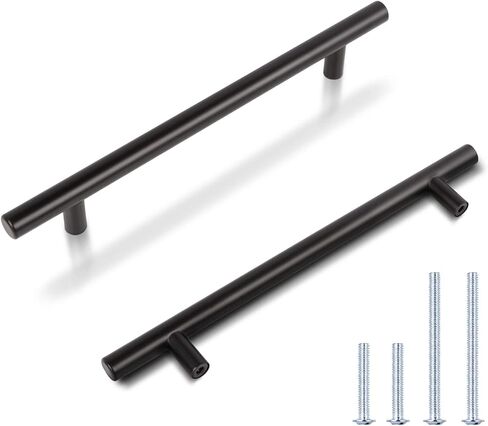 KNOBWELL 6 Pack 3-3/4" Black Drawer Pulls, T Bar Modern Kitchen Cupboard Handles Bathroom Cabinet Pulls, Round Black Handles 5-9/10 Inch Length in Kuwait