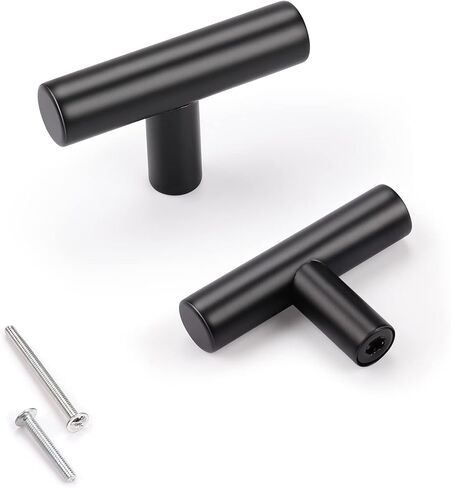 KNOBWELL 6 Pack 3-3/4" Black Drawer Pulls, T Bar Modern Kitchen Cupboard Handles Bathroom Cabinet Pulls, Round Black Handles 5-9/10 Inch Length in Kuwait