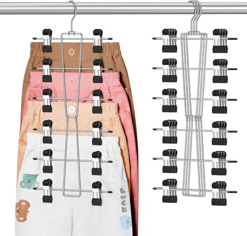 DOIOWN 6-Tier Baby Hangers with Clips - Space Saving Kids Pants Hangers for Babies & Kids Pant,Skirt,Clothe,Adjustable Stainless Steel Toddler Clothes Hanger for Newborn Children Closet Organization in Kuwait