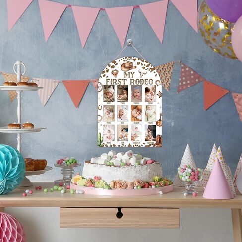 لوحة صور رعاة البقر الغربية My First Year، علامات My First Rodeo Baby Milestone لديكور الحضانة للأولاد والبنات، لوحة صور خشبية لمدة 12 شهرًا لصور 2×3، أفضل هدايا تذكارية للأطفال-B05 in Kuwait