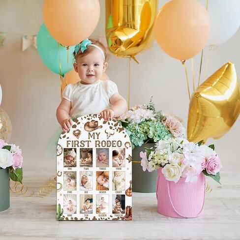 لوحة صور رعاة البقر الغربية My First Year، علامات My First Rodeo Baby Milestone لديكور الحضانة للأولاد والبنات، لوحة صور خشبية لمدة 12 شهرًا لصور 2×3، أفضل هدايا تذكارية للأطفال-B05 in Kuwait