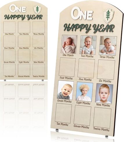 Cinnvoice One Happy Camper 1st Birthday Photo Board Camping First Birthday Wooden Decorative Board Milestone Monthly Photo Props Gift Supplies for Party Commemorative Events in Kuwait