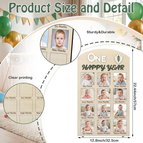 Cinnvoice One Happy Camper 1st Birthday Photo Board Camping First Birthday Wooden Decorative Board Milestone Monthly Photo Props Gift Supplies for Party Commemorative Events in Kuwait