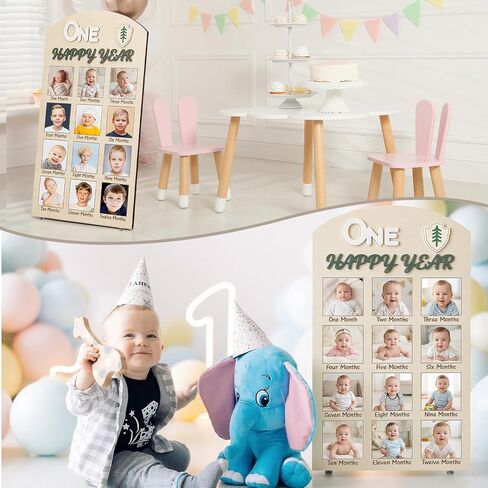 Cinnvoice One Happy Camper 1st Birthday Photo Board Camping First Birthday Wooden Decorative Board Milestone Monthly Photo Props Gift Supplies for Party Commemorative Events in Kuwait