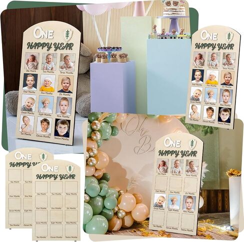 Cinnvoice One Happy Camper 1st Birthday Photo Board Camping First Birthday Wooden Decorative Board Milestone Monthly Photo Props Gift Supplies for Party Commemorative Events in Kuwait