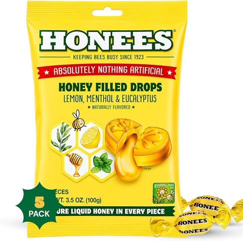 Honees Cough Drops 3 Flavors Honey + Lemon + Eucalyptus 3 Pack Total 60 Drops in Saudi Arabia