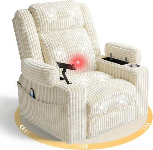 EROMMY Power Oversized Swivel Rocker Recliner with Massage and Heat, Nursery Rocking Chairs for Living Room, Comfy Glider Chair with Cup Holders, Armrest Storage,USB&Type-C Ports,Beige in Kuwait
