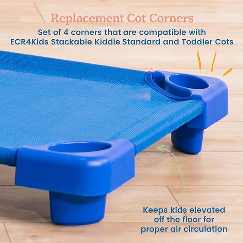 ECR4Kids Stackable Kiddie Cot Corner, Replacement Parts, Daycare Essentials, Blue, 4-Pack in Kuwait