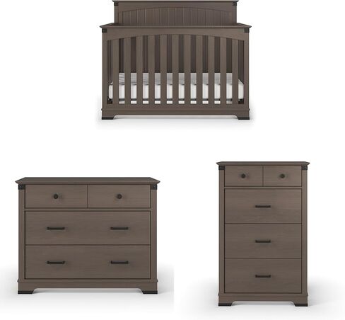 Child Craft Redmond Full Panel Crib, Dresser and Chest Nursery Set, 3-Piece, Includes 4-in-1 Convertible Crib, Dresser and Chest, Grows with Your Baby (Coach Cherry) in Kuwait