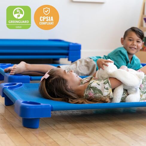 ECR4Kids Stackable Kiddie Cot Corner, Replacement Parts, Daycare Essentials, Blue, 4-Pack in Kuwait