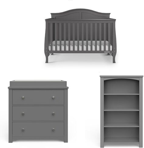 Child Craft Camden Crib, Dresser, and Bookcase Nursery Set, 3-Piece, Includes 4-in-1 Convertible Crib, 3 Drawer Dresser, and Bookcase, Grows with Your Baby (Cool Gray) in Kuwait