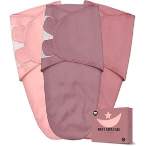 Newborn Swaddle Blanket Wrap 0-3 Months (3-Pack) - Adjustable Infant Sleep Sack, 100% Cotton Anti-Startle Soothing Sack, Soft Breathable Nursery Bedding - Dusty Rose + Pearl + Mauve in Kuwait