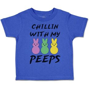 Toddler T-Shirt Easter Chillin with My Peeps Bunny Funny Humor Easter Cotton Bunny Boy & Girl Clothes Cute Baby Funny Tee Royal Blue Design Only 3T in Kuwait
