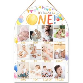 Balloon My First Year Photo Board, It's Fun to Be One Birthday Decoration Photo Frame, 12 Monthly Baby Milestone Wooden Sign, Gender Neutral Nursery Decor for Girl Boy, Baby Keepsake Gifts-A11 in Kuwait
