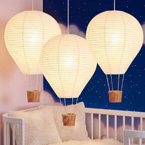 Baquler 3 Pcs Hot Air Balloon Lampshade Without Light 14 Inch Hanging Hot Air Balloon Decorations White Linen Fabric Lamp Shades Gifts for Nursery Kids Living Room Baby Shower Party Decor in Kuwait